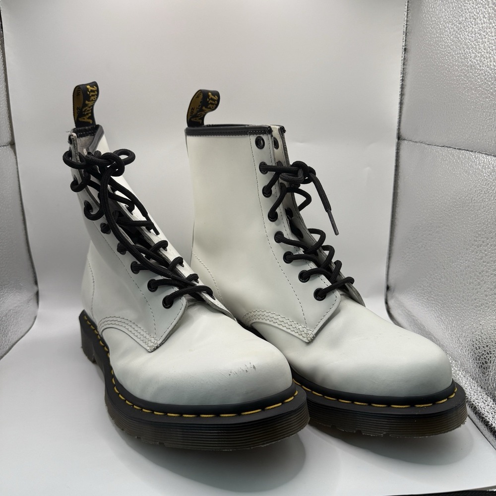 Dr. Martens 1460 Women's White Patent Leather Lace Up Combat Boots Size 10‎ US